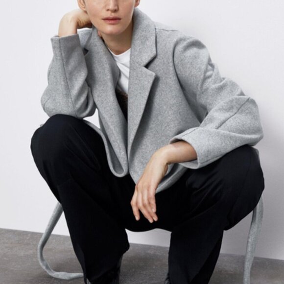 ZARA Menswear’s Belted Spring Oversized Lapel Collar Gray Blazer Coat‎ Size M - Picture 3 of 10